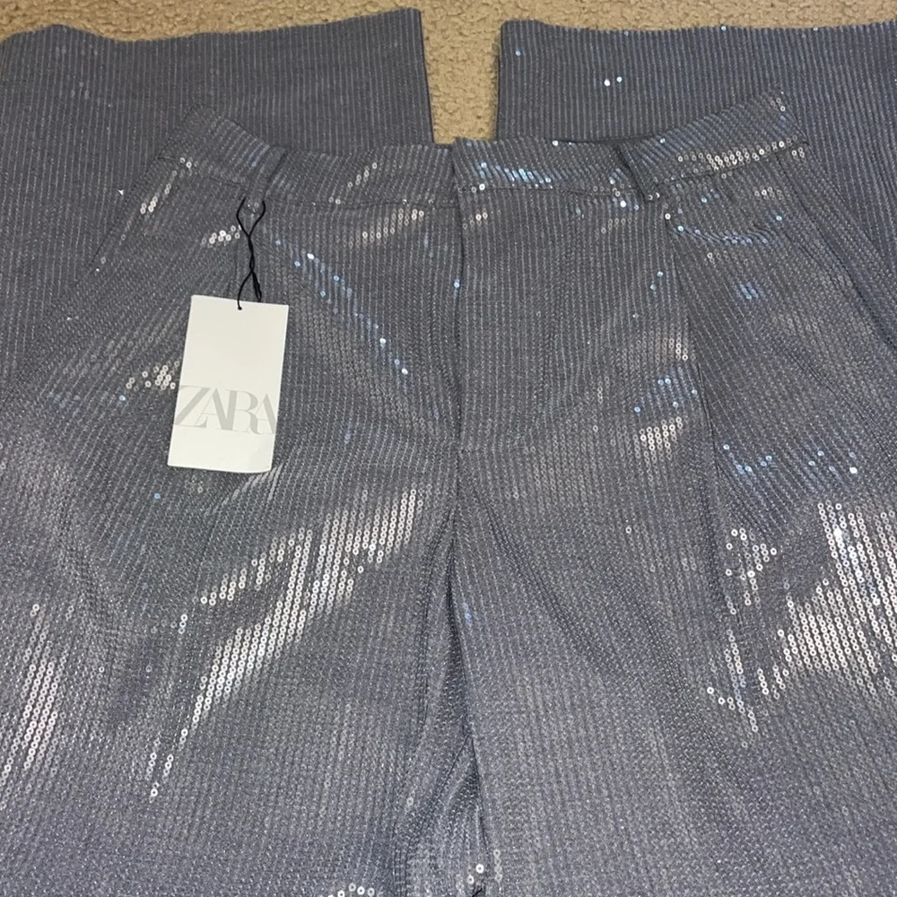 NWT Zara gray sequin menswear wide leg trousers Large - Picture 3 of 4